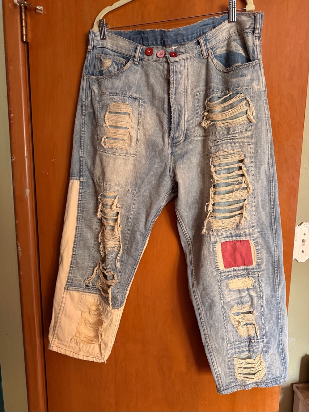 Magnolia Pearl Denim Miner Jeans Americana Distressed Patchwork OS